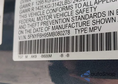 2021 Honda Pilot Awd Touring 8 Passenger из США, поврежденный, VIN 5FNYF6H95MB080278